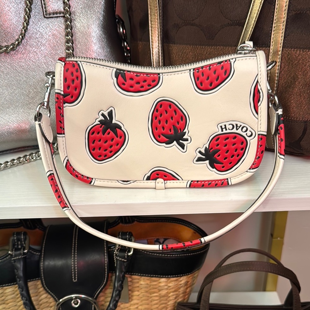 Small Coach Strawberry Print Cream Bag